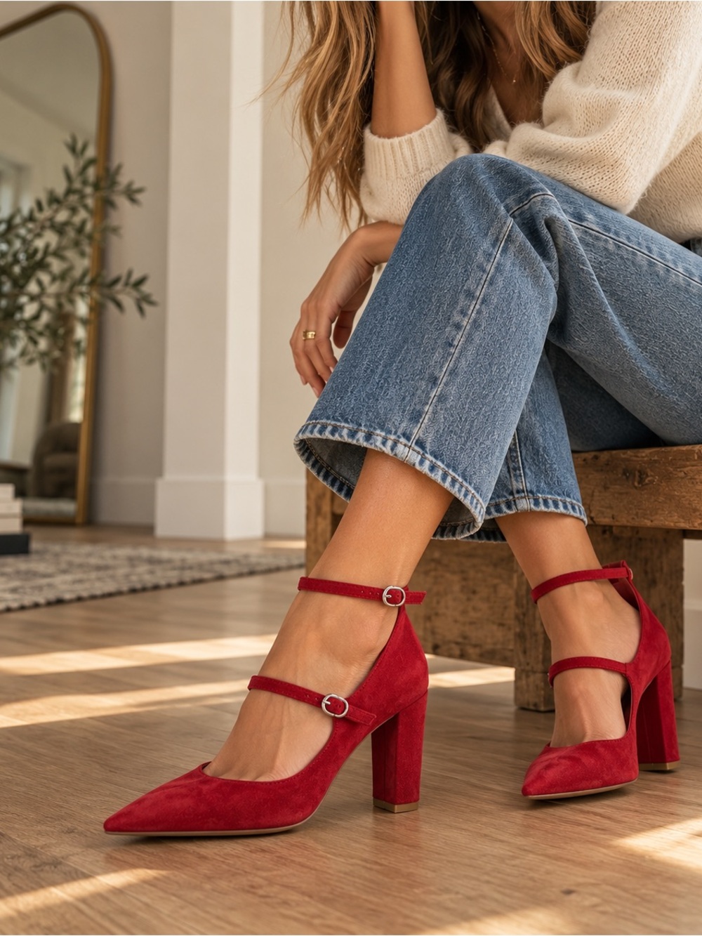 Marc Fisher Red Suede Mary Jane Double Strap Heels | Size 5